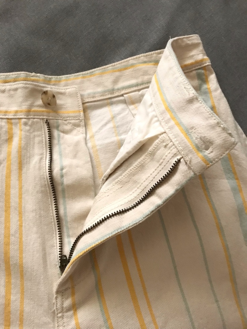 Madewell Cream Pants with Yellow and Light Blue Stripes - Picture 7 of 9